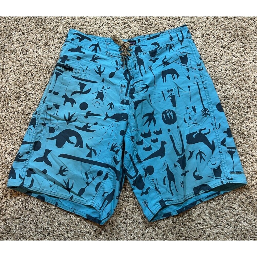 Patagonia Wavefarer Board Shorts Mens 33 Arctic Heart Curacao Blue Lightweight